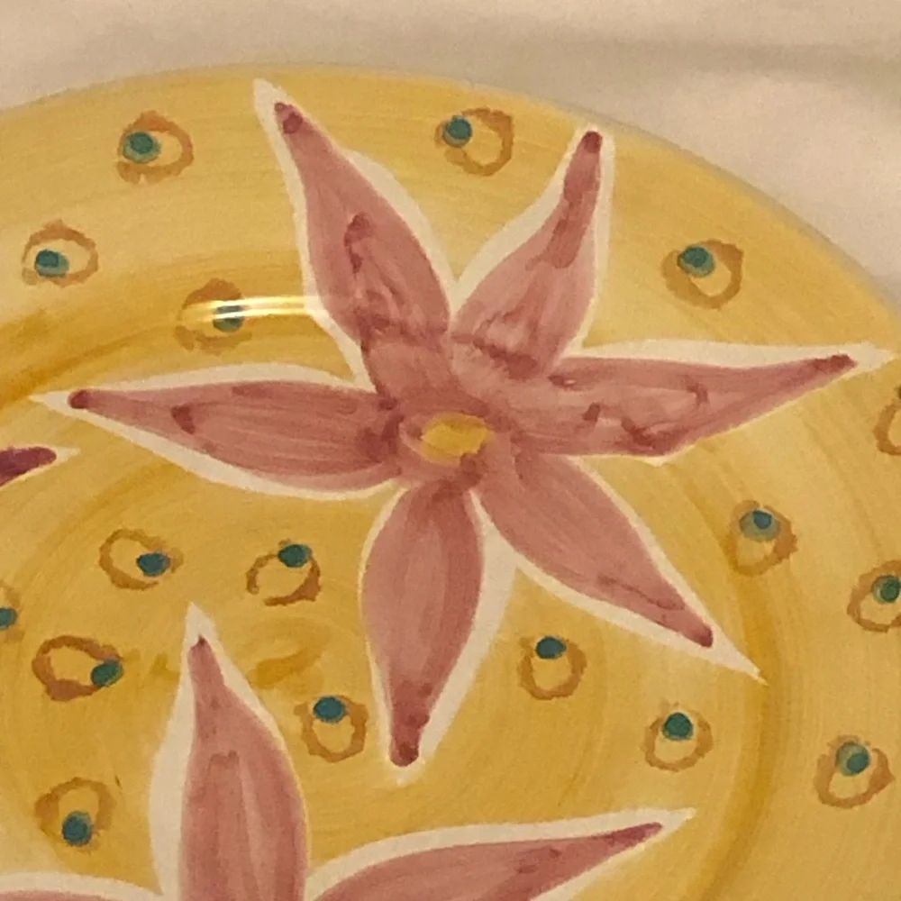 Pottery Barn Yellow and Pink Floral Dinner Plate